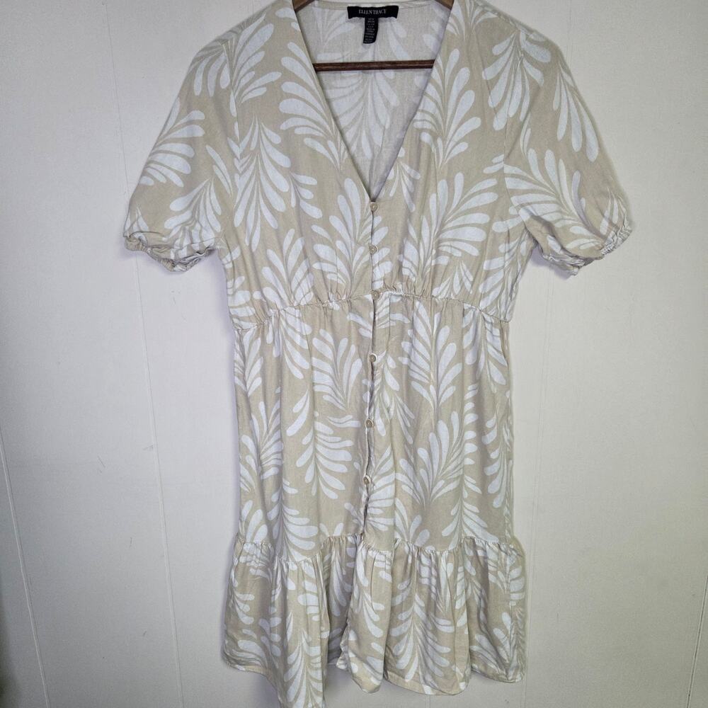 Ellen Tracy Floral Linen Blend Mini Dress Beige And Ivory Size Small